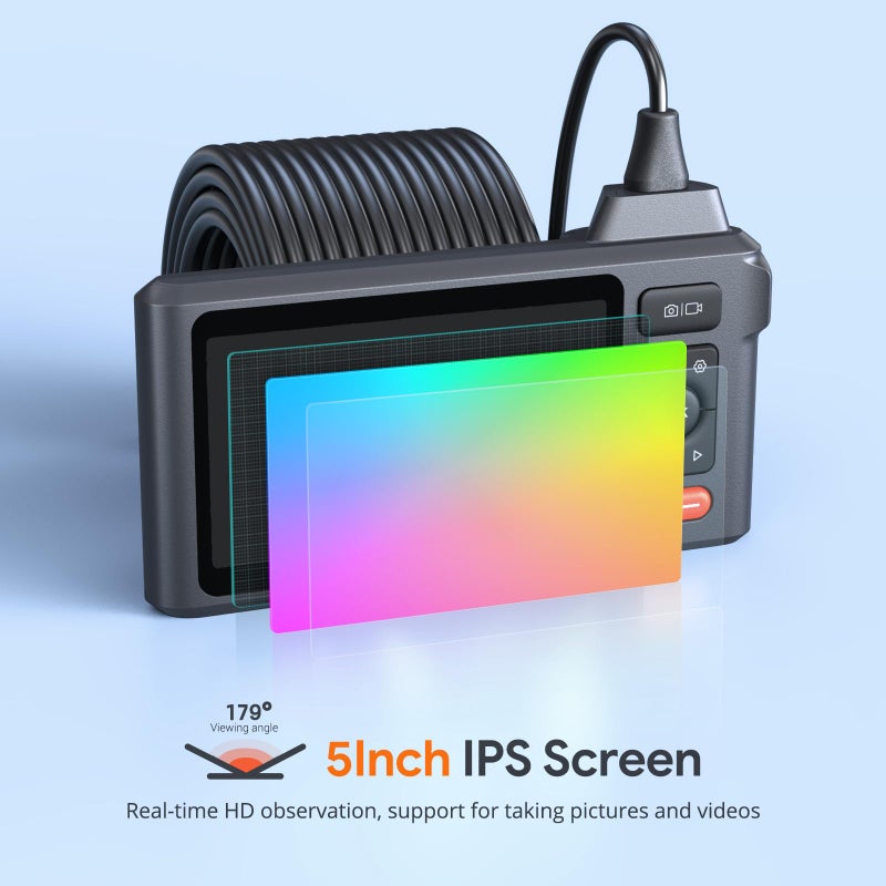 DEPSTECH Triple Lens Endoscope Camera with Light with 50FT Semi-Rigid Cable, DEPSTECH 5" IPS Screen Sewer Inspection Camera, 1080P Industrial Borescope, Split Screen, Waterproof Drain Pipe Tool, Carrying Case - Image 5