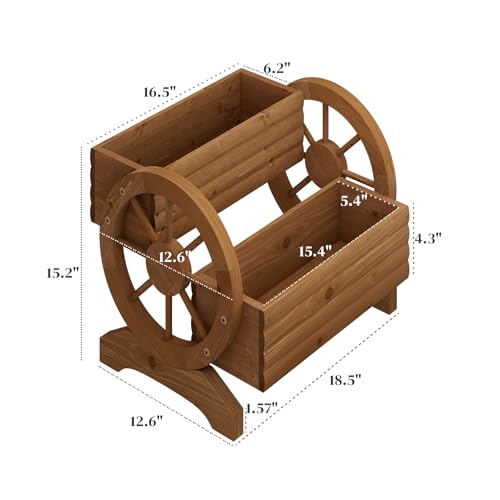 PULIJIAJU Wooden Wagon Planter Flower Cart with Wheels Garden Box Garden Planter, Decorative Planter for Flowers Herbs Vegetables for Indoor & Outdoor Décor Flower Cart for Patio Garden Balcony (Brown) - Image 3