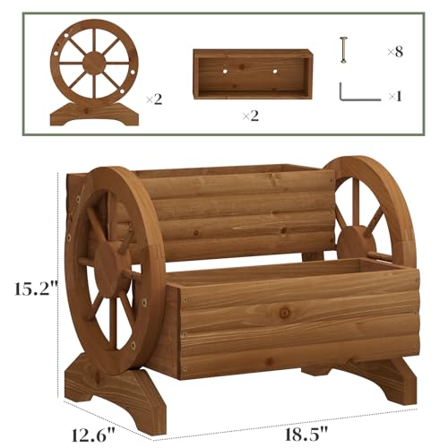 PULIJIAJU Wooden Wagon Planter Flower Cart with Wheels Garden Box Garden Planter, Decorative Planter for Flowers Herbs Vegetables for Indoor & Outdoor Décor Flower Cart for Patio Garden Balcony (Brown) - Image 5