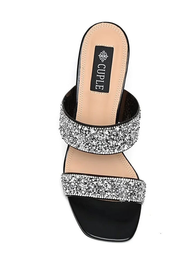 Cuple Comfort Double strap Embellished  Heeled Sandals