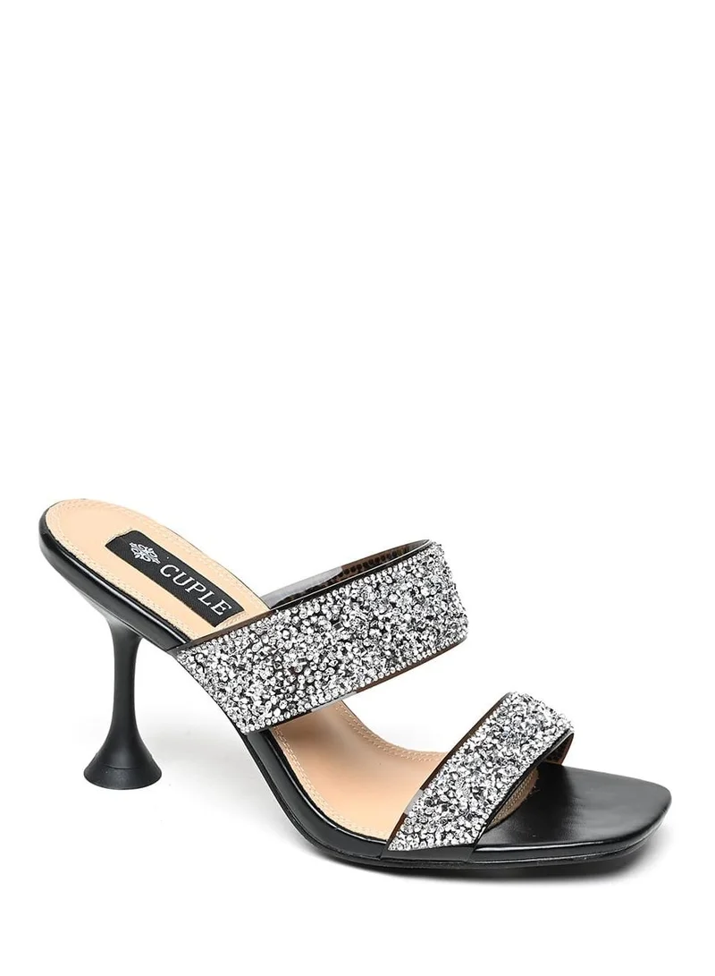 كابلي صندل كعب مريح مزدوج الأشرطة مع تزيينات راقية