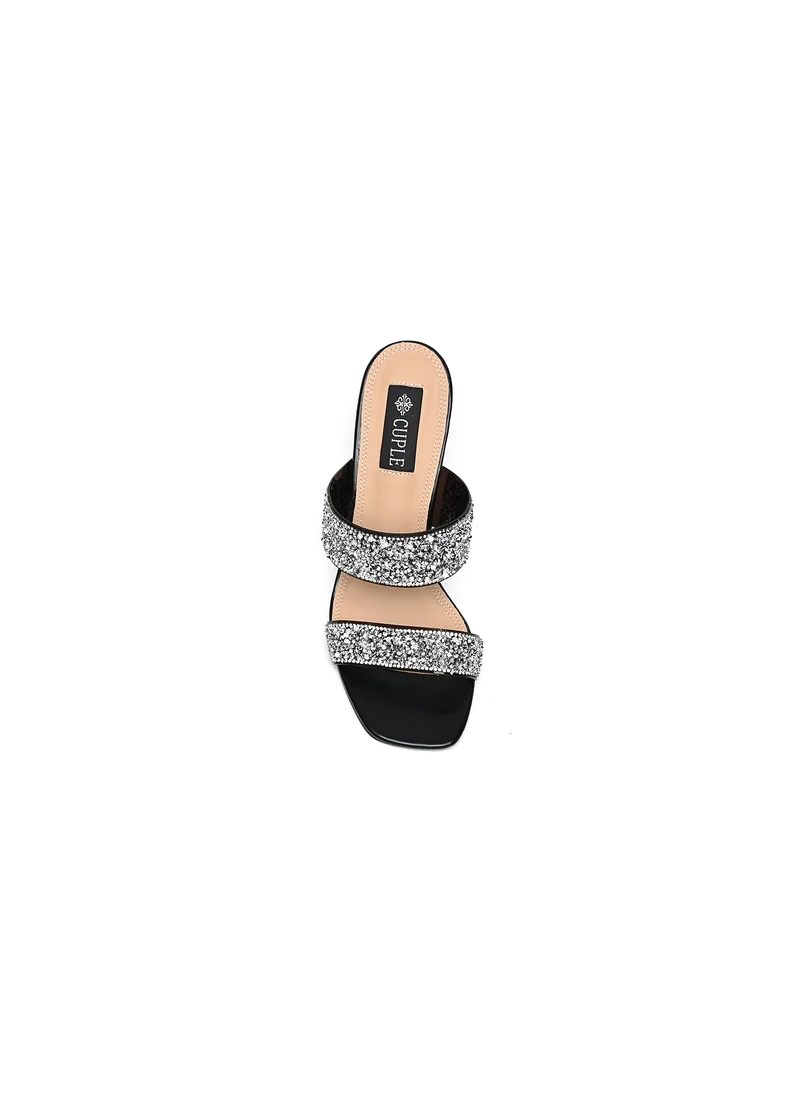 Cuple Comfort Double strap Embellished  Heeled Sandals