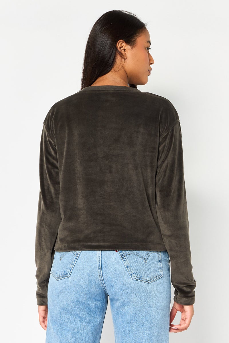 Juicy Couture Women Crew Neck Brand Logo Long Sleeve Sweatshirt, Dark Grey - Image 4