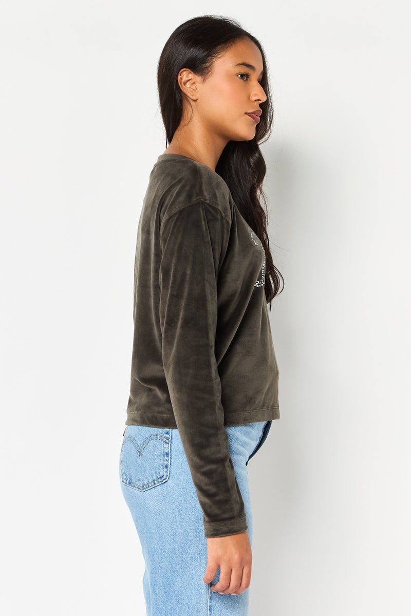 Juicy Couture Women Crew Neck Brand Logo Long Sleeve Sweatshirt, Dark Grey - Image 3