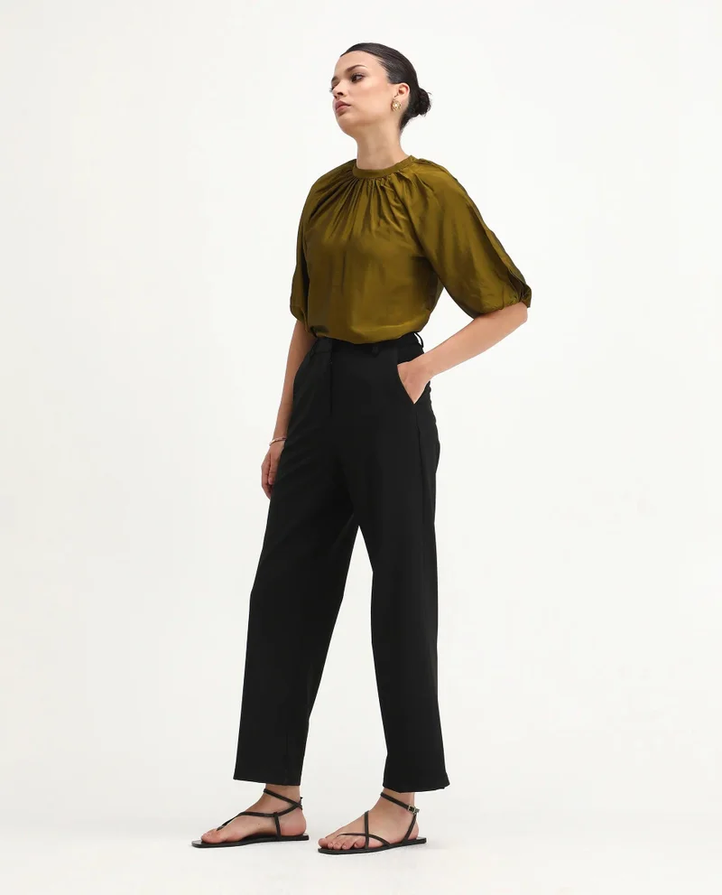 Rareism Women's Solid Straight Fit Trouser