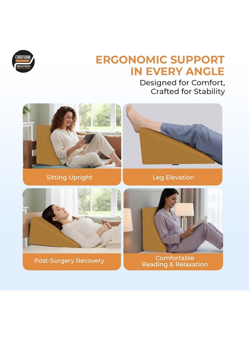 CareFoam Wedge Cushion | 2 Years Warranty | Wedge Pillow Memory Foam for Back Support, Acid Reflux, Snoring, GERD, Leg Elevation, Pregnancy | Tan, 18L x 17.5W x 10H Inch - Image 5