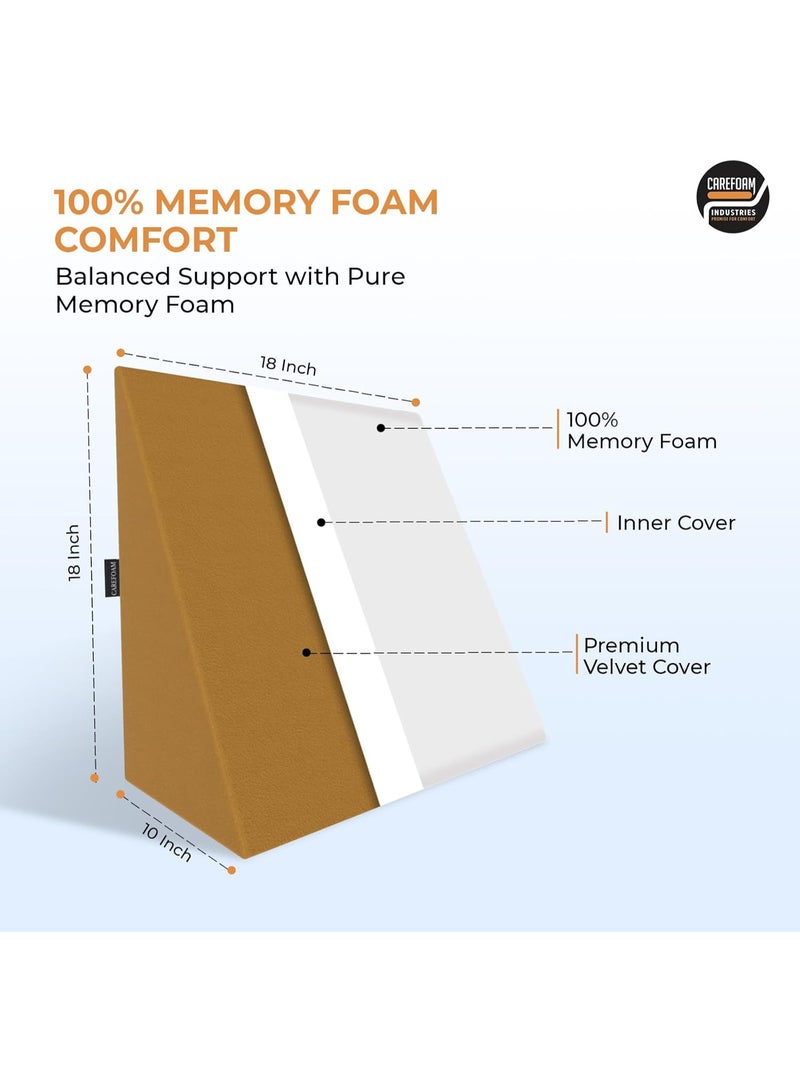 CareFoam Wedge Cushion | 2 Years Warranty | Wedge Pillow Memory Foam for Back Support, Acid Reflux, Snoring, GERD, Leg Elevation, Pregnancy | Tan, 18L x 17.5W x 10H Inch - Image 2