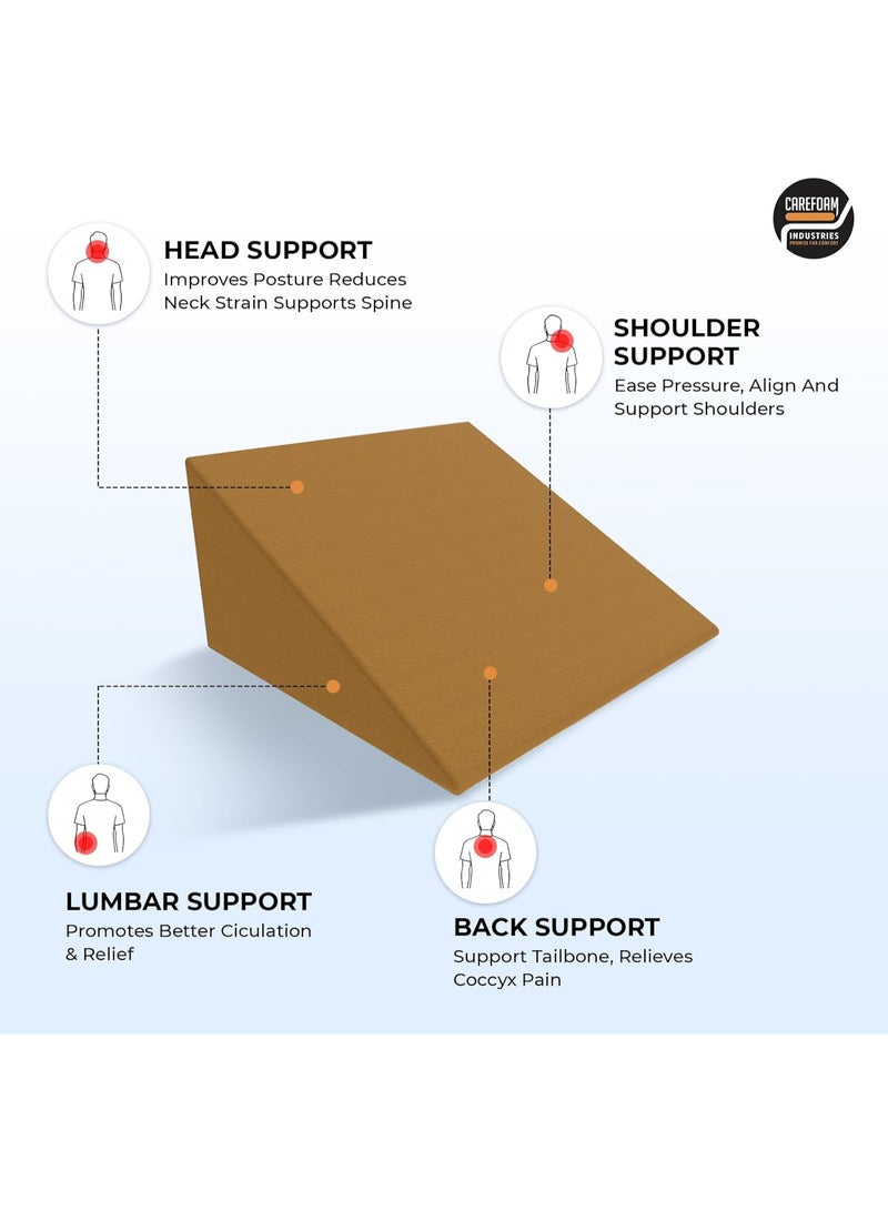 CareFoam Wedge Cushion | 2 Years Warranty | Wedge Pillow Memory Foam for Back Support, Acid Reflux, Snoring, GERD, Leg Elevation, Pregnancy | Tan, 18L x 17.5W x 10H Inch - Image 4