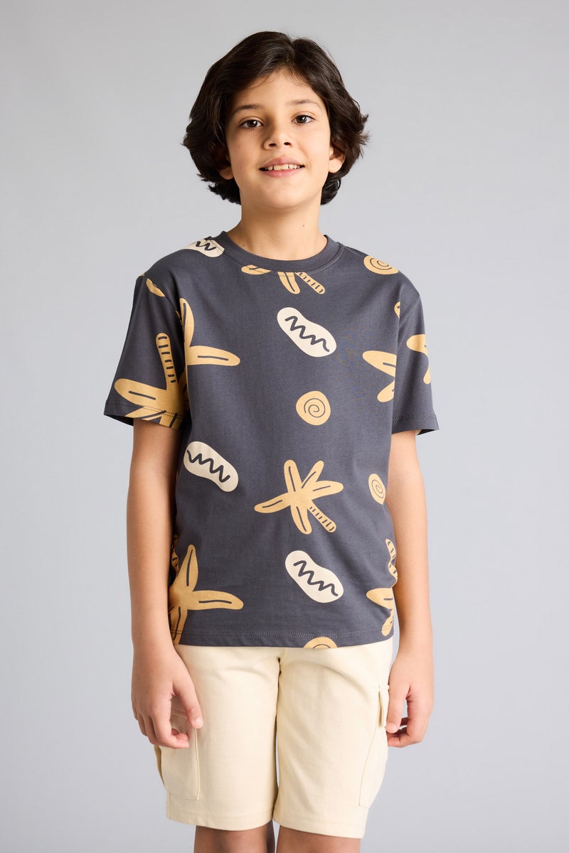 DeFacto Grey Boy Boy New Regular Fit Crew Neck Floral T-Shirt Casual - Image 3