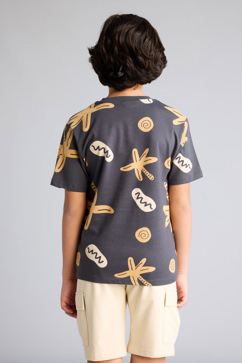 DeFacto Grey Boy Boy New Regular Fit Crew Neck Floral T-Shirt Casual - Image 5