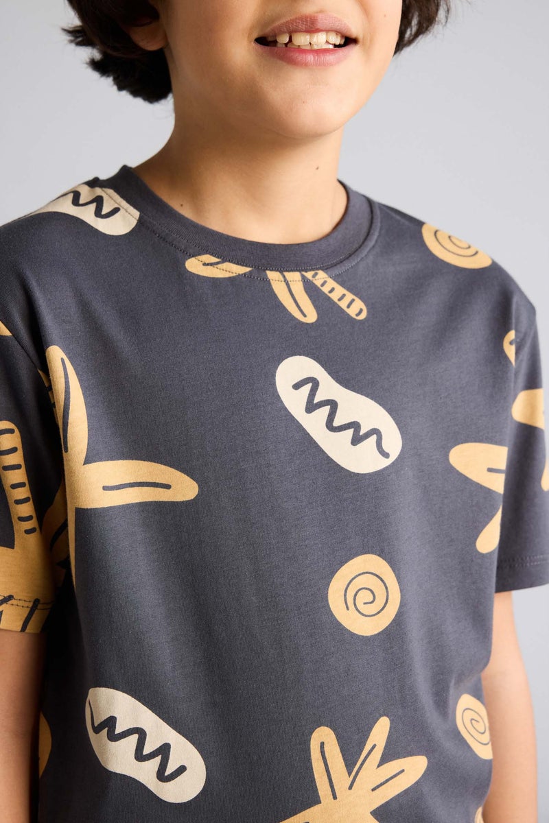 DeFacto Grey Boy Boy New Regular Fit Crew Neck Floral T-Shirt Casual - Image 4