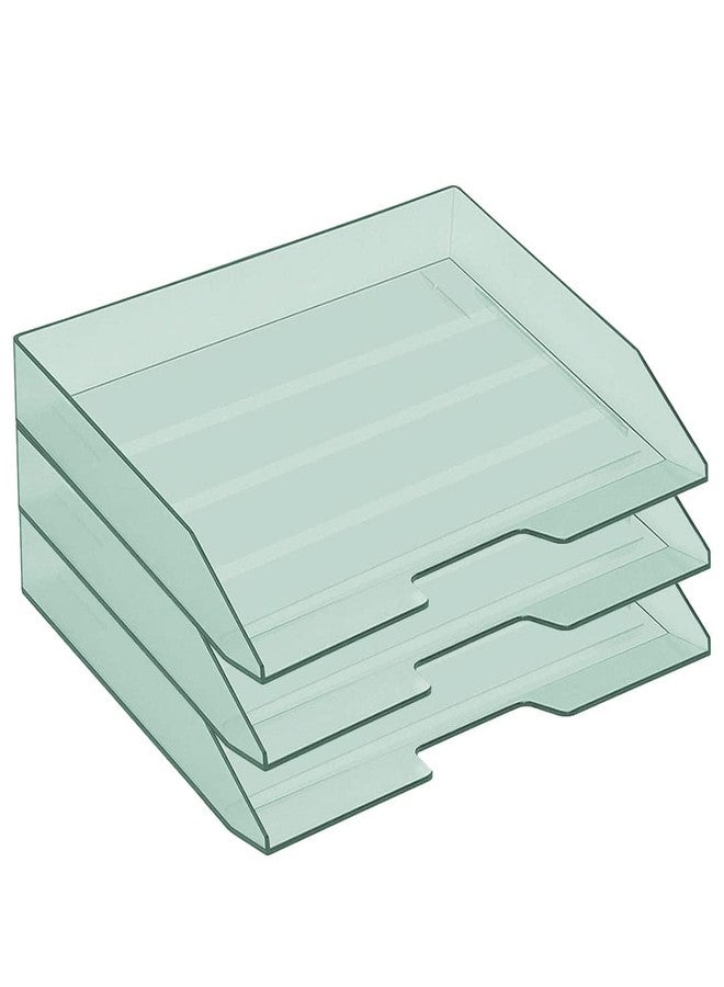 Acrimet 3 Tier Paper Organizer Letter Tray - Plastic Stackable Desk File Organizer, Side Load Paper Sorter for Letter/A4 Office File Folder Holder - Clear Green - Image 1