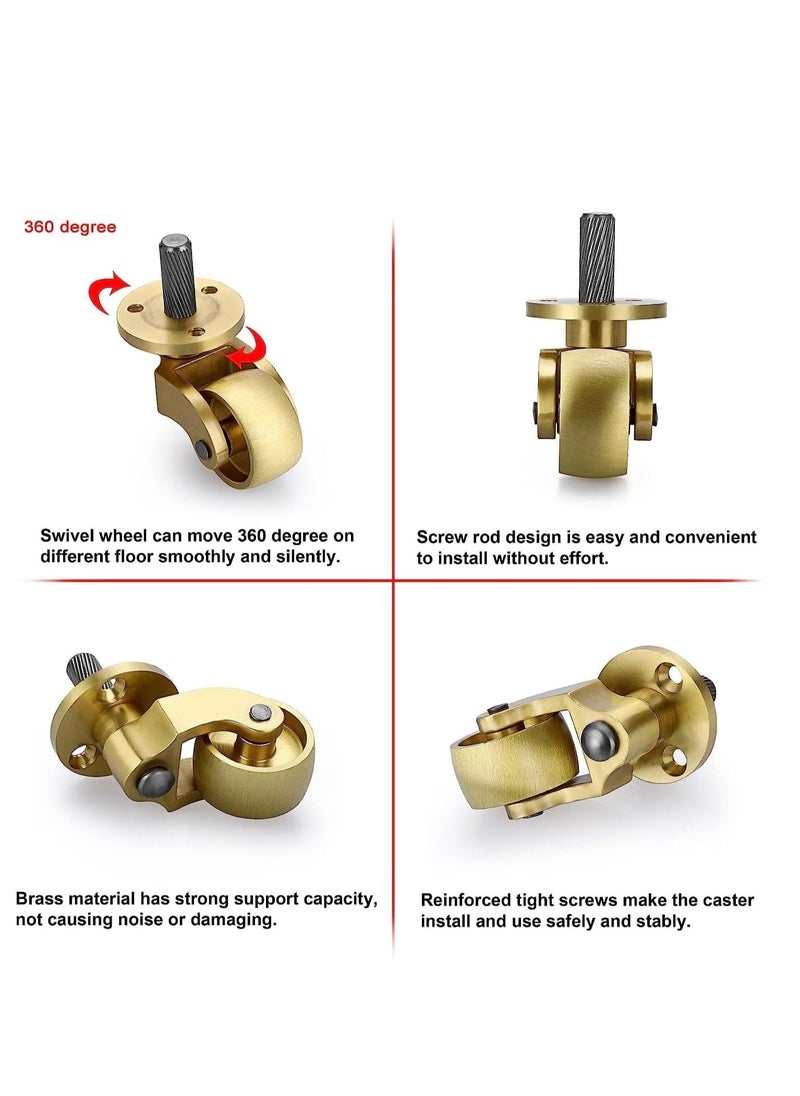 Threaded Stem Caster Wheels Swivel Casters, Universal Brass Caster Stems 360 Degree Rotation Casters, Metal Caster Replacements for Furniture Trunk Box Trolley Cabinet Coffee Table (Pack of 4)  - Image 4