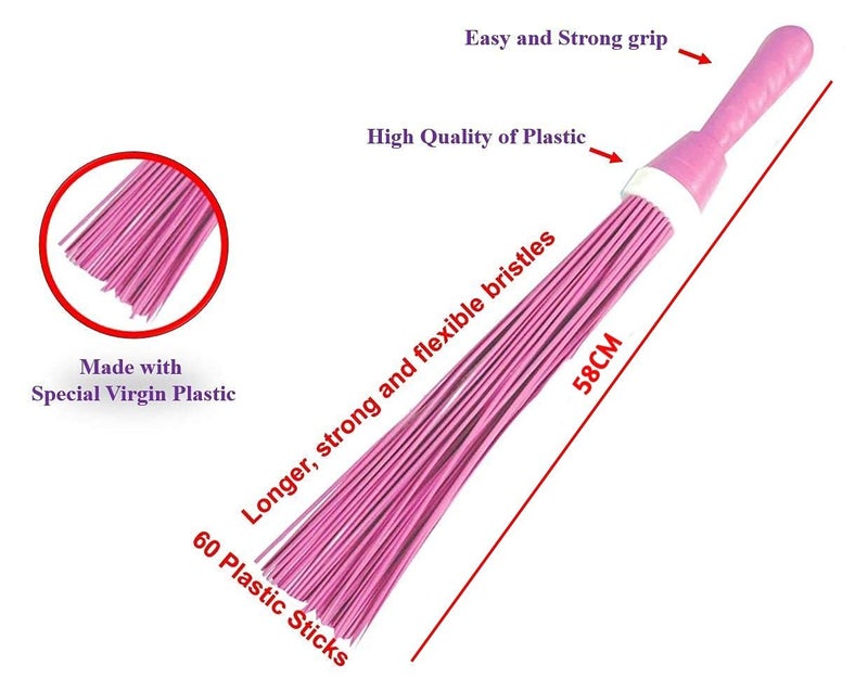 FRESHOME Heavy Duty Kharata Plastic Broom| 250 Gm | 22Inches With 60 Bristles | Wet & Dry Floor Cleaning Fiber Broom Hard Bristle Broom Stick For Home And Floor Scrubbing In Bathroom (3), Multicolor - Image 3