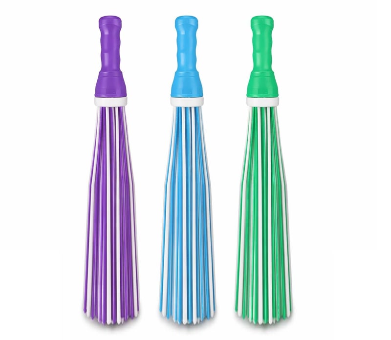 FRESHOME Heavy Duty Kharata Plastic Broom| 250 Gm | 22Inches With 60 Bristles | Wet & Dry Floor Cleaning Fiber Broom Hard Bristle Broom Stick For Home And Floor Scrubbing In Bathroom (3), Multicolor - Image 1