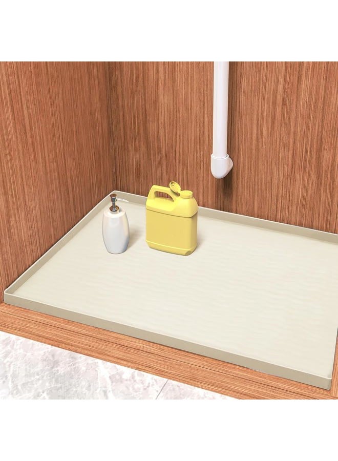 URMONA Waterproof Silicone Under Sink Mat Shelf Liner for Kitchen and Bathroom, Cabinet and Counter Protector, Storage & Organizers, Litter Mat(Cream,48 W x 48 L cm) - Image 1
