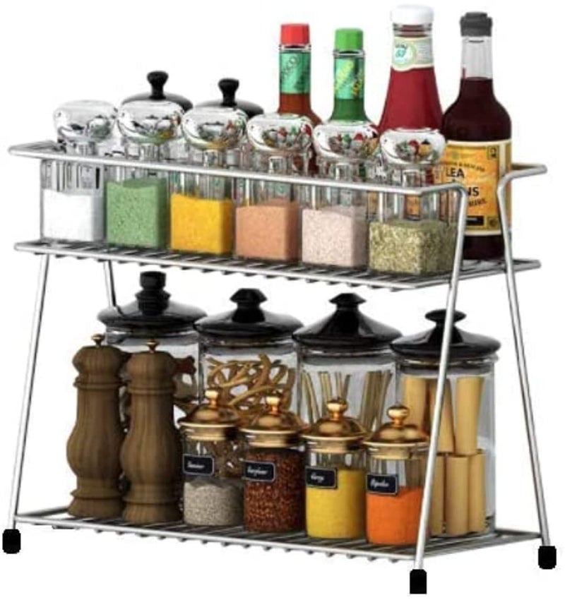 Cri8Hub TheTrust Store Cri8Hub Stainless Steel 2-Layer Corner Storage Rack and Spice Container with Big Size Stainless Steel V Shape Cup Stand-12 Hooks(Standard) - Image 2