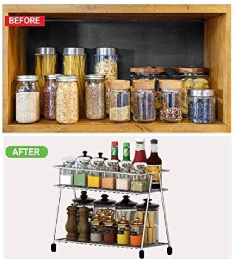 Cri8Hub TheTrust Store Cri8Hub Stainless Steel 2-Layer Corner Storage Rack and Spice Container with Big Size Stainless Steel V Shape Cup Stand-12 Hooks(Standard) - Image 4