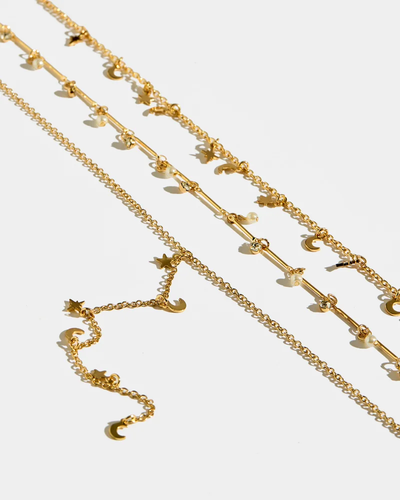 REDTAG Women Gold Embellished Necklace Set (Pack of 3)