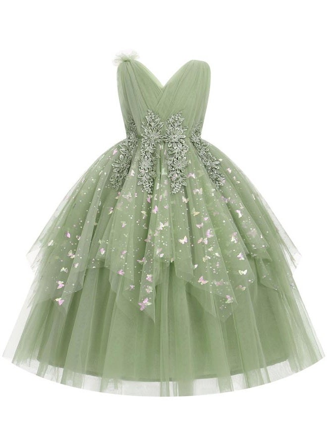 IBAKOM Flower Girl Formal Wedding Dress Sparkly Butterfly Junior Bridesmaid Pageant Outfit Princess First Communion Prom Gown, Green, 5-6 Years - Image 1