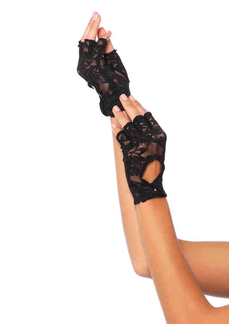 Leg Avenue Women's Keyhole Lace Fingerless Gloves Costume Accessories, Black, One Size US - Image 1