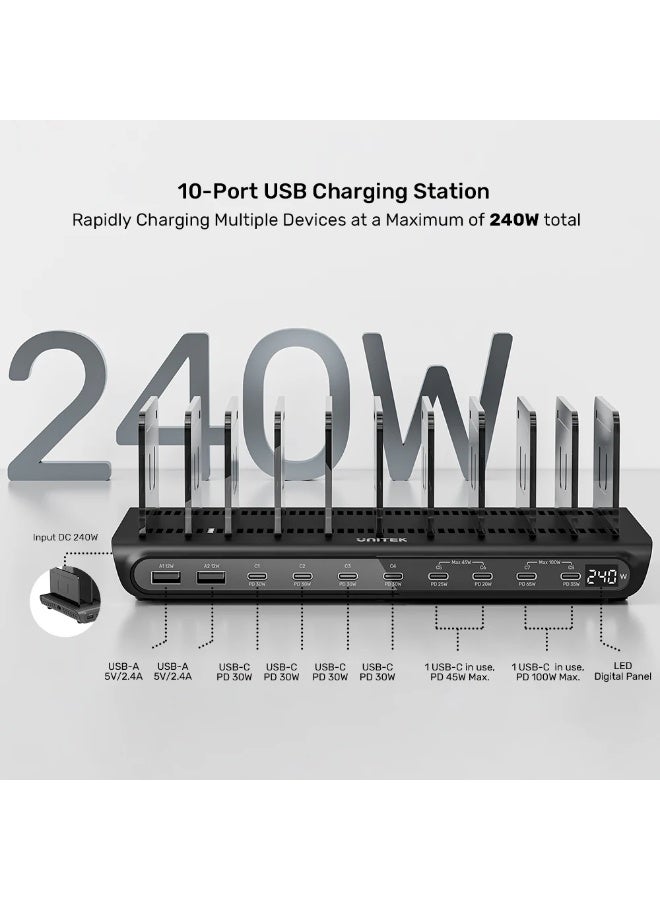 UNITEK محطة شحن USB-C بقوة 240 واط مع 8 منافذ USB-C و 2 منفذ USB-A، شحن سريع، قابس المملكة المتحدة - Image 3