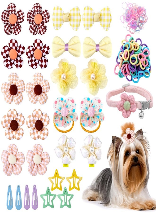 Cherocito 180+ Pcs Multi-Colored Dog Hair Accessories Set,Small Dog Hair Bows with Rubber Bands,Cute Puppy Hair Ties,Bowties for Small Dogs Cats,Dog Hair Clip,Floral Bell Collar,Flower Scrunchie - Image 1
