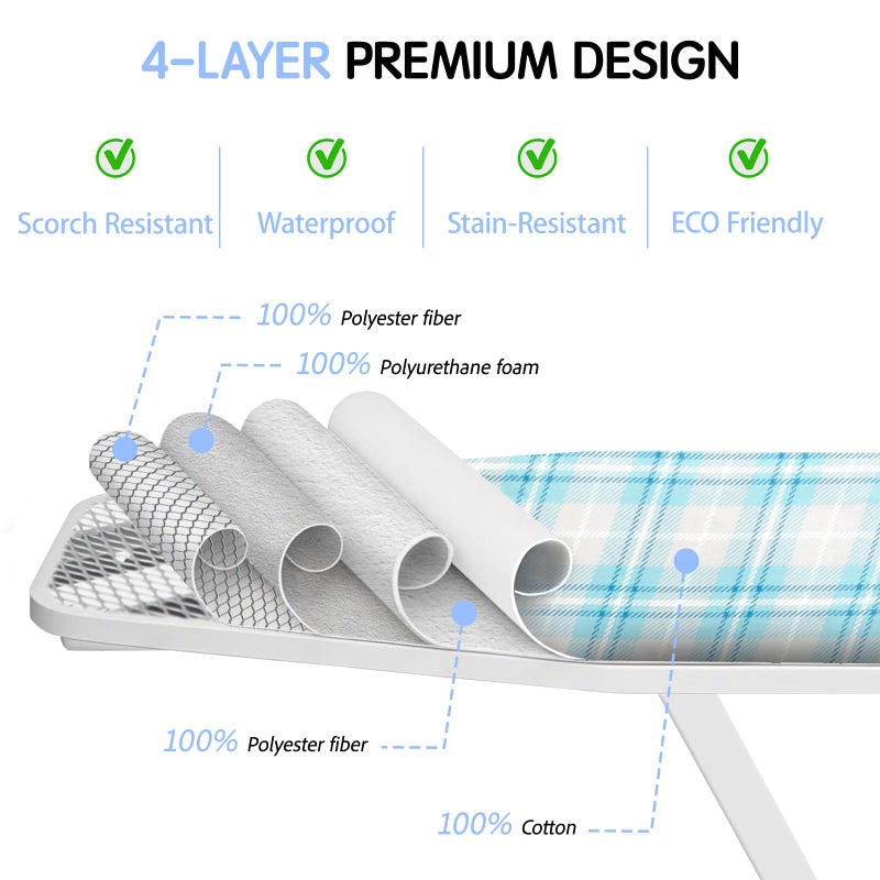 BNDX 15"x54" Ironing Board Cover â€“ Aqua Plaid Design, Thick Padding with 2" Elastic Edge & Dual Buckles, Durable, Scorch & Stain Resistant - Image 2