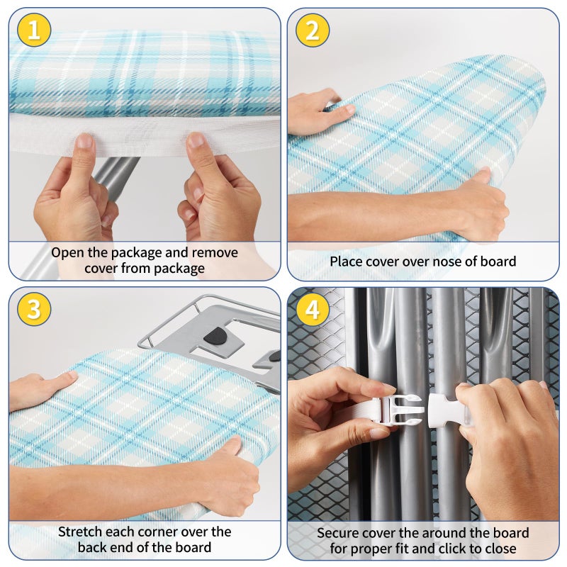 BNDX 15"x54" Ironing Board Cover â€“ Aqua Plaid Design, Thick Padding with 2" Elastic Edge & Dual Buckles, Durable, Scorch & Stain Resistant - Image 5