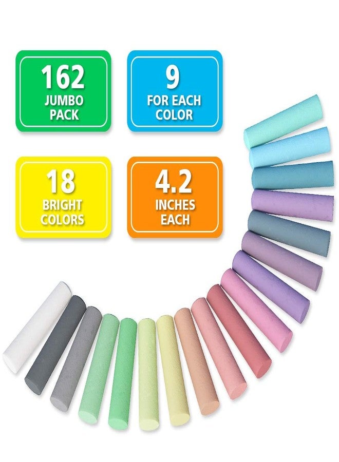 feela Sidewalk Chalk, 162 Pack 18 Colors Sidewalk Chalk Set For Kids Jumbo Chalk Bulk, Great for Kids Family, Paint on Sidewalk Wall School Driveway Blackboard Street Playground - Image 3