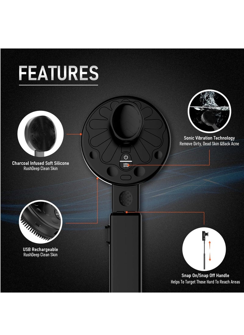 Upgraded Sonic Electric Body Scrubber Pro - Waterproof Massage Brush with Charcoal-Infused Silicone Bristles for Deep Cleaning, Featuring 4 Settings & 2 Speeds. - Image 3