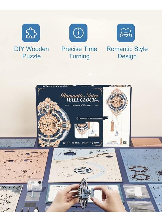 ROBOTIME Clock Wooden Puzzle, 3D Puzzle for Adults Wooden Metal Mechanical Model Clock Kits to Build, Hobbies Gift for Men Aesthetic DIY Decoration Wall Clock with Pendulum