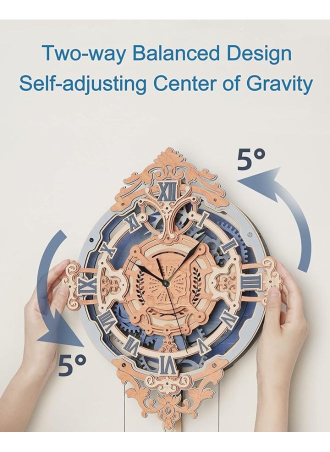 Robotime ROBOTIME Clock Wooden Puzzle, 3D Puzzle for Adults Wooden Metal Mechanical Model Clock Kits to Build, Hobbies Gift for Men Aesthetic DIY Decoration Wall Clock with Pendulum  - Image 5