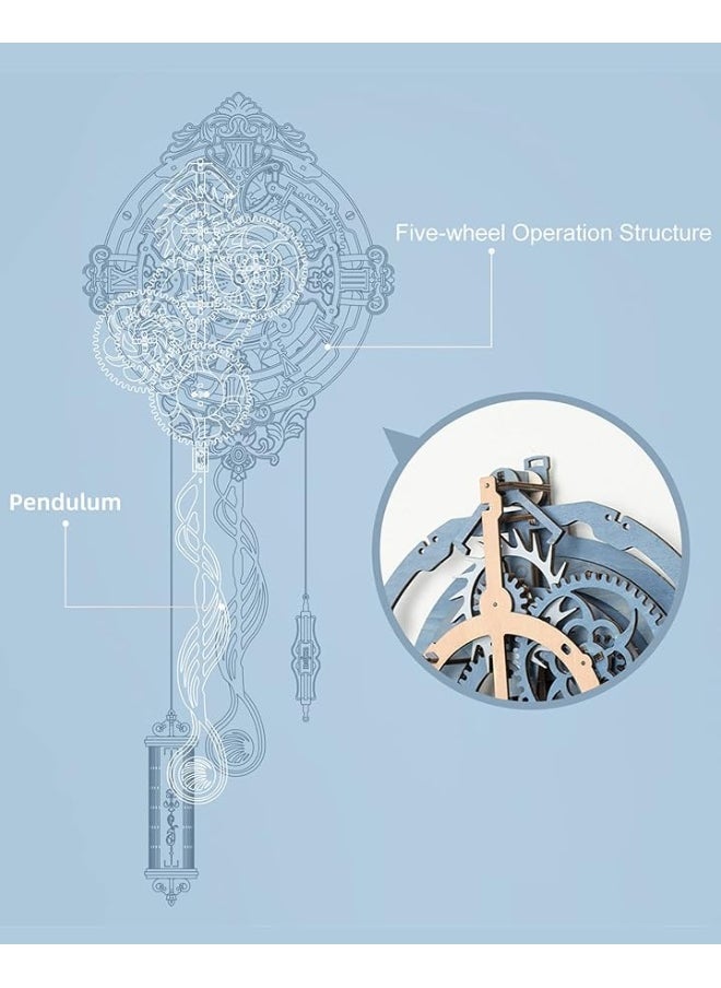 Robotime ROBOTIME Clock Wooden Puzzle, 3D Puzzle for Adults Wooden Metal Mechanical Model Clock Kits to Build, Hobbies Gift for Men Aesthetic DIY Decoration Wall Clock with Pendulum  - Image 3