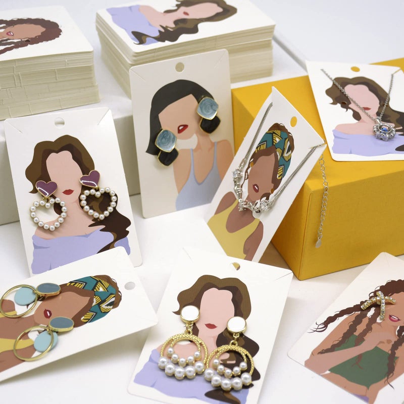 KALEFO 100 Pack Earring Cards Ear Bracelet Jewelry Display Card Wholesale Hanging Bulk Decorations (White W) - Image 5