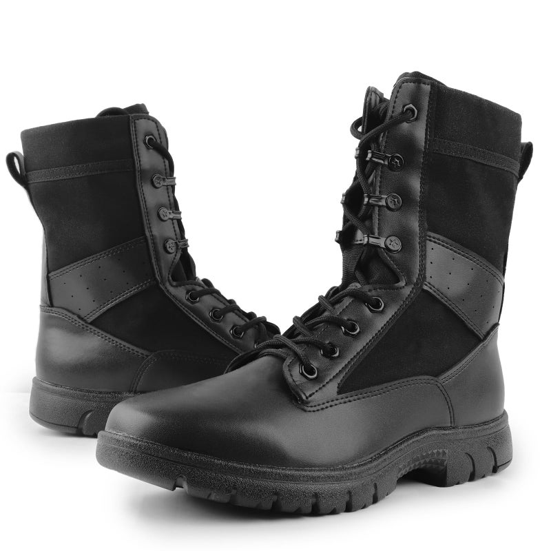 LUDEY Tactical Boots for Men Anti-Slip Comfortable Breathable Military Duty Combat Police Boots for Outdoors Hiking & Work Black 10.5US - Image 1