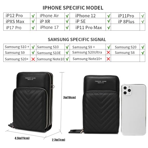 My Friday myfriday Small Crossbody Cell Phone Bag for Women, Mini Over Shoulder Handbag Purse with Credit Card Slots (C-Black) - Image 3