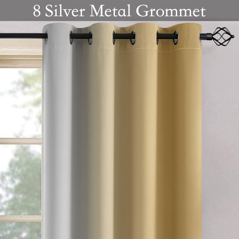 SimpleHome Ombre Room Darkening Curtains for Bedroom, Gradient Beige to Grey White Light Blocking Thermal Insulated Grommet Window Curtain/Drapes for Living Room,2 Panels, 52x84 inches Length - Image 4