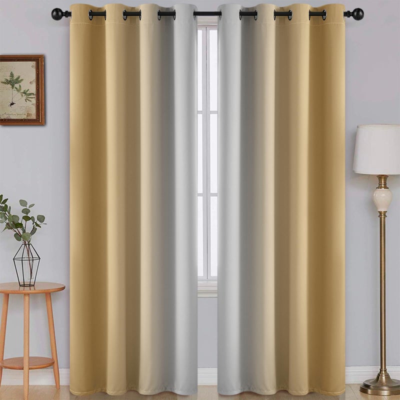 SimpleHome Ombre Room Darkening Curtains for Bedroom, Gradient Beige to Grey White Light Blocking Thermal Insulated Grommet Window Curtain/Drapes for Living Room,2 Panels, 52x84 inches Length - Image 1