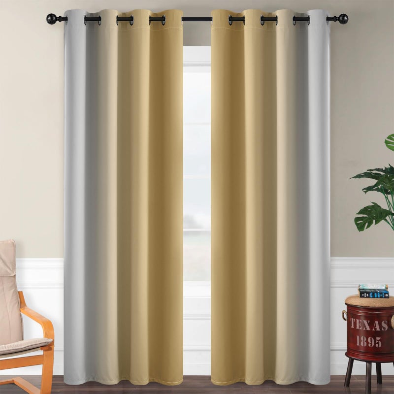SimpleHome Ombre Room Darkening Curtains for Bedroom, Gradient Beige to Grey White Light Blocking Thermal Insulated Grommet Window Curtain/Drapes for Living Room,2 Panels, 52x84 inches Length - Image 2
