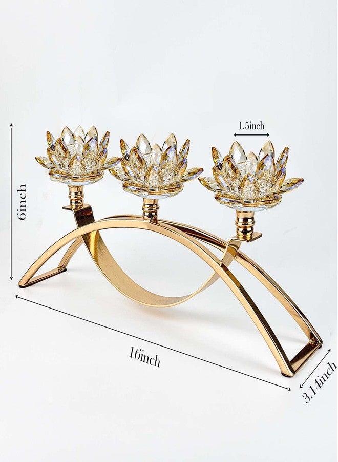 kolnlala Tabletop Flower Crystal Candelabra with 3arm,Decorative Crystal Lotus Flower Candle Holder,Table Décor for Pillar candle1.5''(Gold) - Image 3