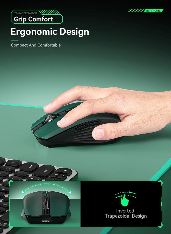 RAPIQUE Bluetooth Wireless Mouse - Bluetooth 5.1 & 2.4G Dual Connectivity, Rechargeable USB-C, Silent Click, Ergonomic 6-Button for Windows/macOS/Android/iOS/Laptop/MacBook(Green-to-Black) - Image 5