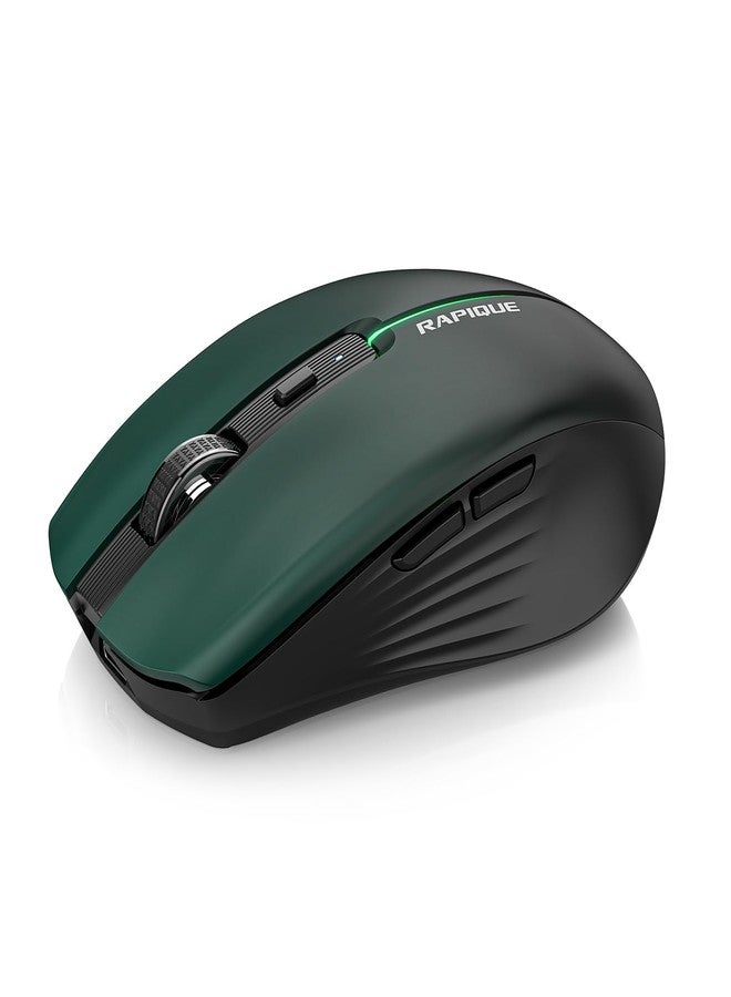 RAPIQUE Bluetooth Wireless Mouse - Bluetooth 5.1 & 2.4G Dual Connectivity, Rechargeable USB-C, Silent Click, Ergonomic 6-Button for Windows/macOS/Android/iOS/Laptop/MacBook(Green-to-Black) - Image 1