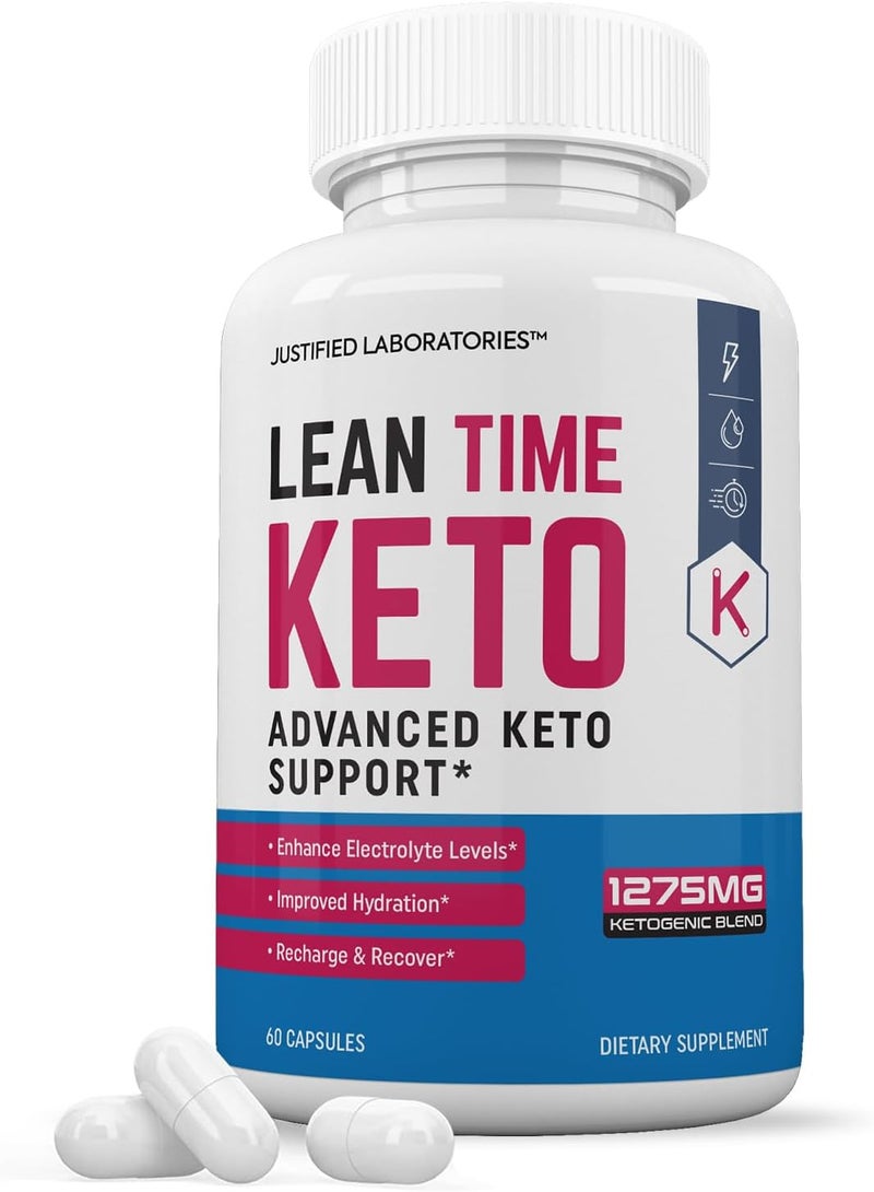 Justified Laboratories Lean Time Keto Pills 1275MG New  Improved Formula Contains Apple Cider Vinegar Extra Virgin Olive Oil Powder Green Tea Leaf 60 Capsules - Image 1
