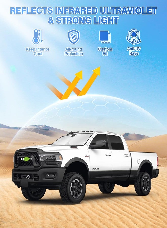 Canvcle أغطية واقية من الشمس من Canvcle لسيارات دودج رام 2500 و3500 موديلات 2010-2025 و2026، ملحقات: غطاء واقي من الشمس للزجاج الأمامي، غطاء واقي من الشمس للنوافذ الجانبية والخلفية، واقي من الشمس، حماية للخصوصية، يحافظ على برودة السيارة، أسود، 6 قطع - Image 2