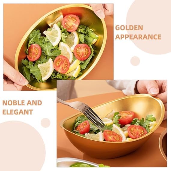 SHREESAMP Ingot Shape Stainless Steel Mixing Bowl for Home Kitchen Gold Soup Salad Bowl MultiPurpose Bowl for Noodles Rice Snacks Party Serving Cooking Baking Dessert Food Storage Containe - Image 5