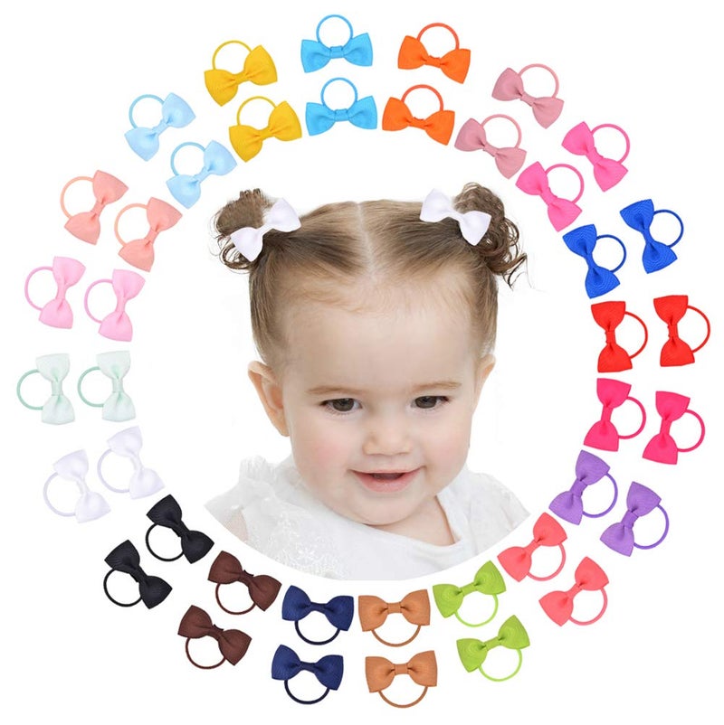 jollybows 40PCS 2 Inches Baby Girls Hair Bows Ties Mini Boutique Elastic Hair Rubber Ribbon Hair Band Accessories for Kids Toddlers Infants (40 PCS), Multi-colored - Image 1
