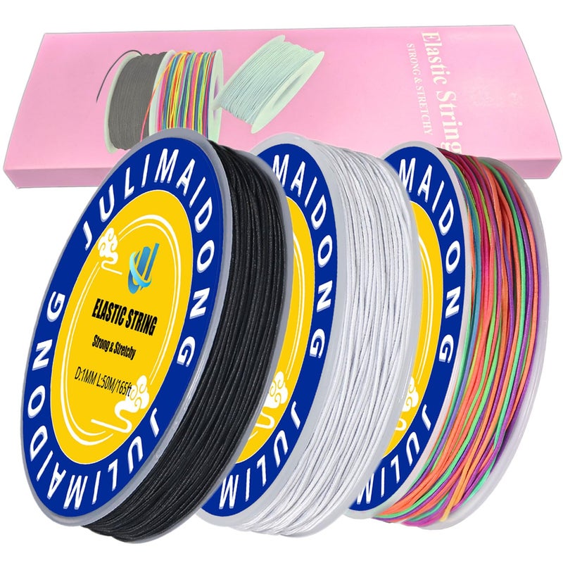 JULIMAIDONG 3 Rolls 10 mm 255 Feet RainbowWhiteBlack Elastic Bracelet Stretchy String Cord Stretch Bead Cord for Bracelets Jewelry Making Necklaces Beading and Crafts - Image 3