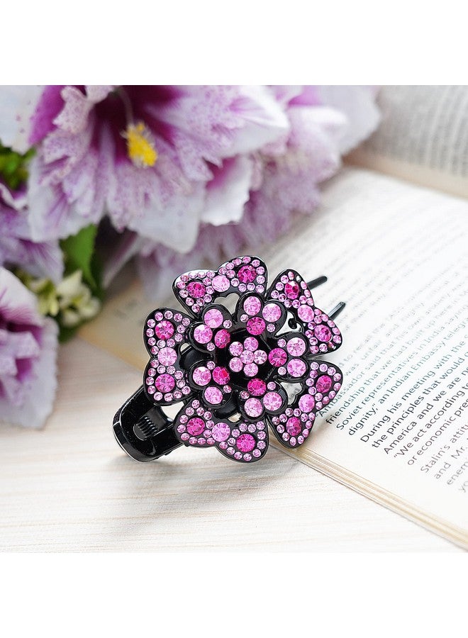 ZEMANIA Single Flower Rhinestones Hair Clip For Women and Girls | Crystal Fancy Hair Back Clip | Elegant Thick Long Hair Bun Clip (9.5 cm x 7.5 cm) - Image 2