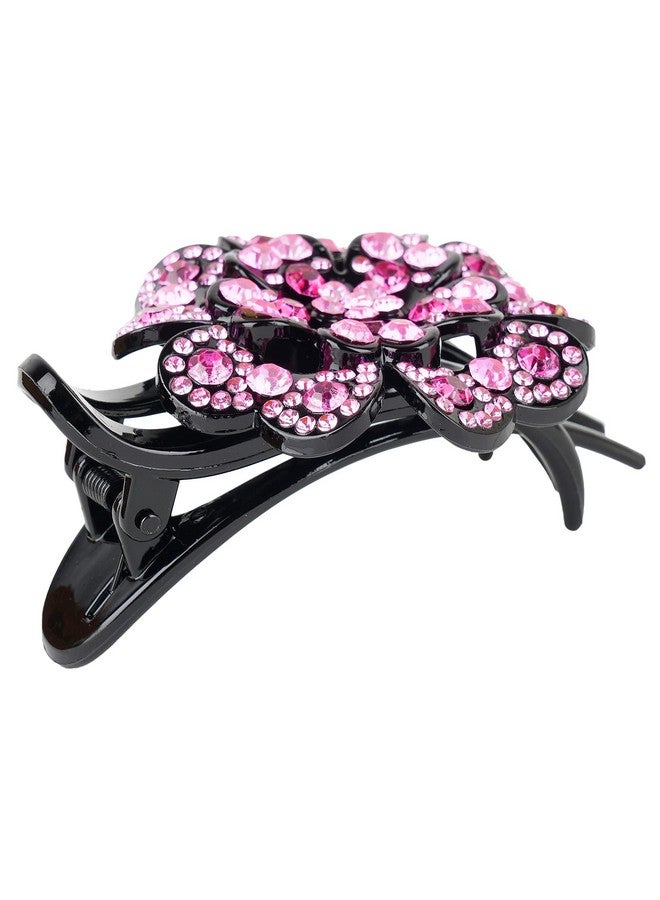 ZEMANIA Single Flower Rhinestones Hair Clip For Women and Girls | Crystal Fancy Hair Back Clip | Elegant Thick Long Hair Bun Clip (9.5 cm x 7.5 cm) - Image 3